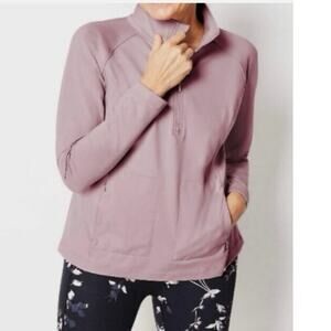 J Jill Fit Peach Soft 1/4 Zip Top Mauve Pink Large Zip Pockets